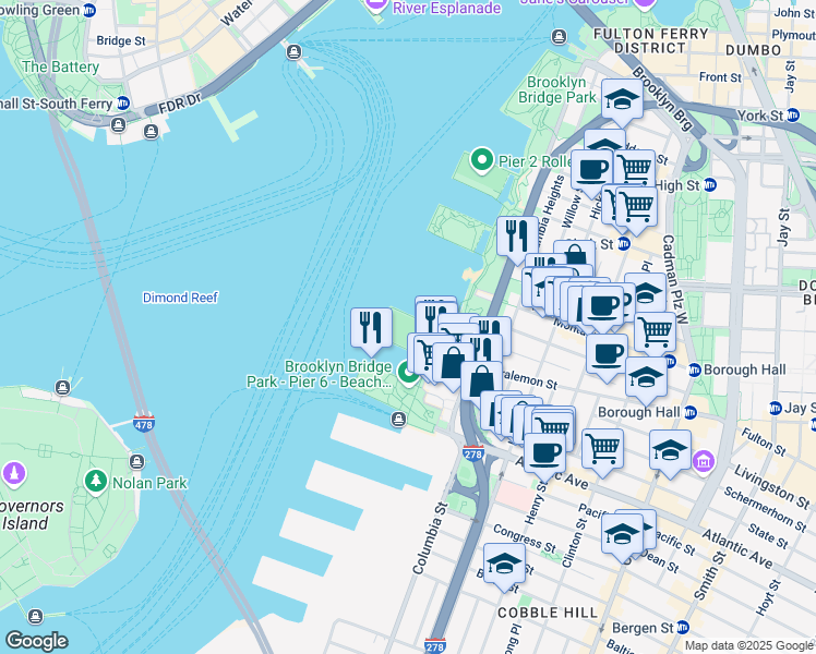 map of restaurants, bars, coffee shops, grocery stores, and more near 334 Furman Street in Brooklyn