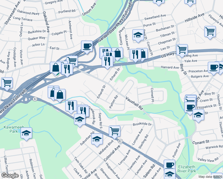 map of restaurants, bars, coffee shops, grocery stores, and more near 1190 Harmony Road in Union