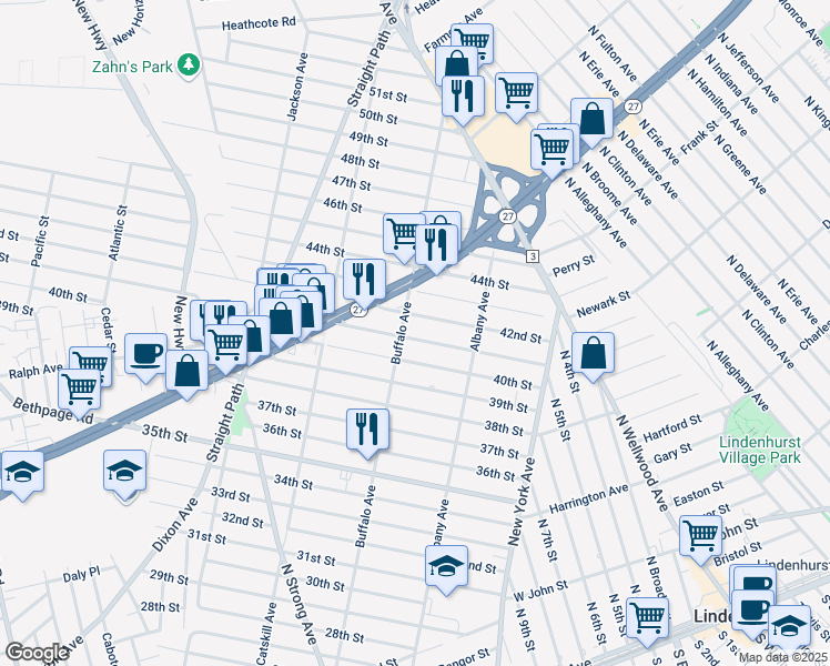 map of restaurants, bars, coffee shops, grocery stores, and more near 290 41st Street in Lindenhurst