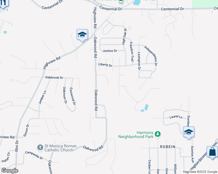 map of restaurants, bars, coffee shops, grocery stores, and more near 108 Park Place in East Peoria