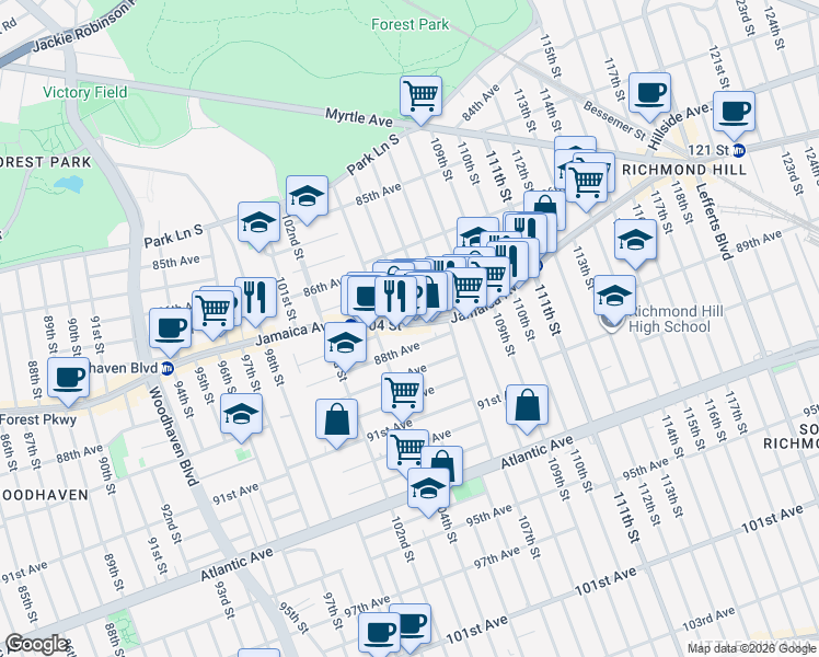 map of restaurants, bars, coffee shops, grocery stores, and more near in Queens