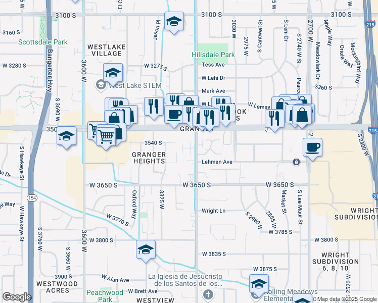 map of restaurants, bars, coffee shops, grocery stores, and more near 3583 3200 West in West Valley City