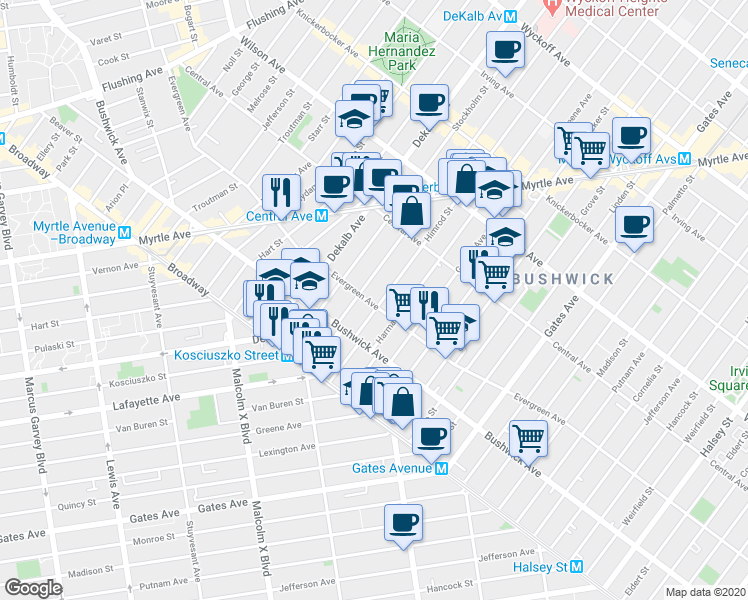 map of restaurants, bars, coffee shops, grocery stores, and more near 46 Himrod Street in Brooklyn