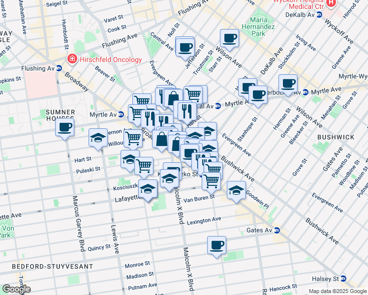 map of restaurants, bars, coffee shops, grocery stores, and more near 16 Lawton Street in Brooklyn