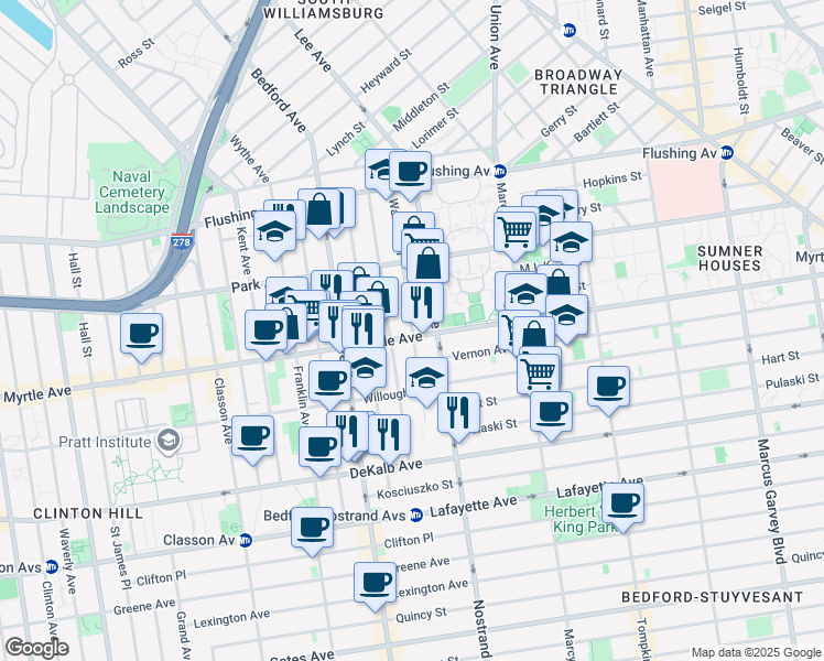 map of restaurants, bars, coffee shops, grocery stores, and more near in Brooklyn