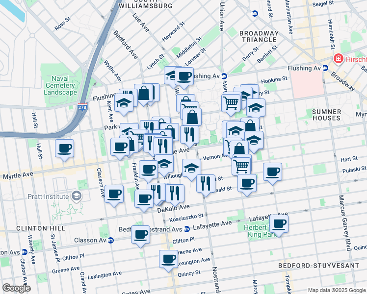 map of restaurants, bars, coffee shops, grocery stores, and more near in Brooklyn