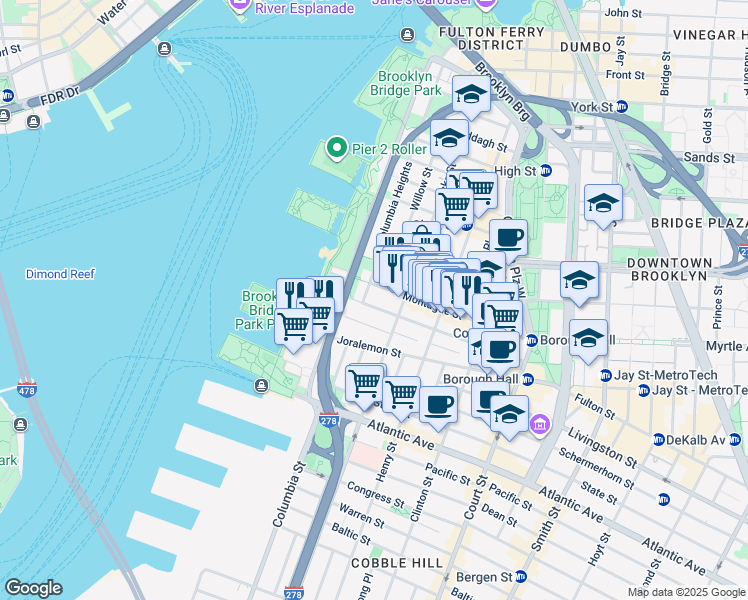 map of restaurants, bars, coffee shops, grocery stores, and more near in Brooklyn