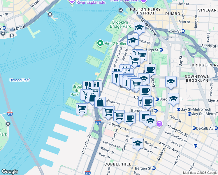 map of restaurants, bars, coffee shops, grocery stores, and more near in Brooklyn