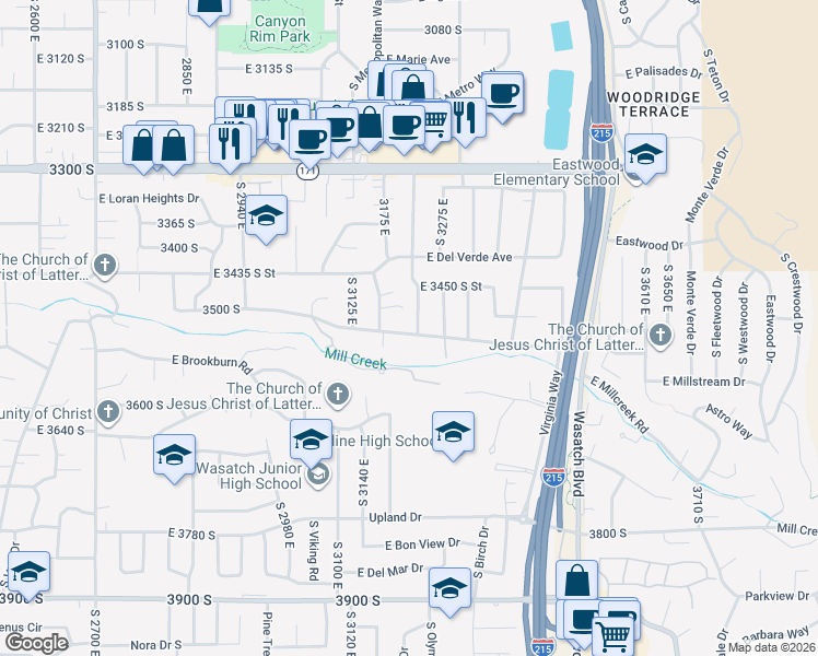 map of restaurants, bars, coffee shops, grocery stores, and more near 3221 Mill Creek Canyon Road in Salt Lake City
