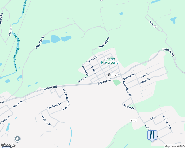 map of restaurants, bars, coffee shops, grocery stores, and more near 125 Main Street in Pottsville