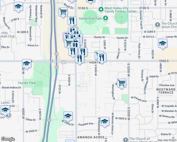 map of restaurants, bars, coffee shops, grocery stores, and more near 3581 South 5600 West in West Valley City