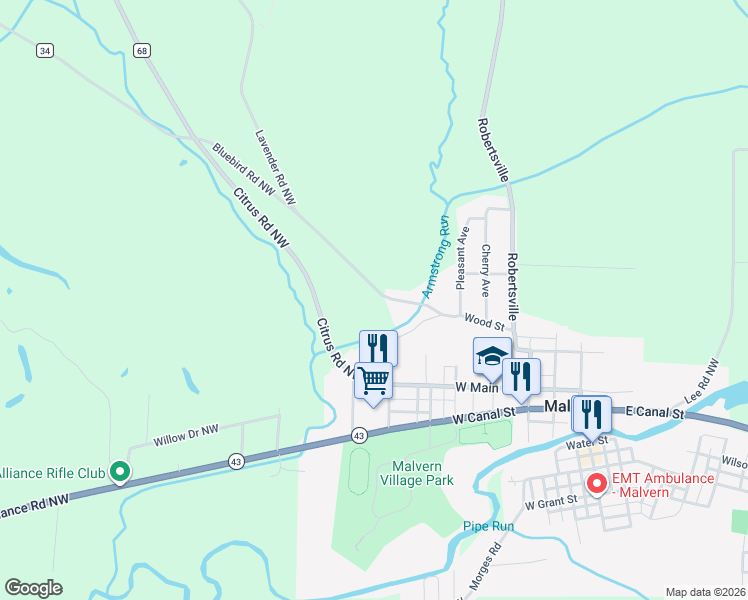 map of restaurants, bars, coffee shops, grocery stores, and more near 5070 Easton in Malvern
