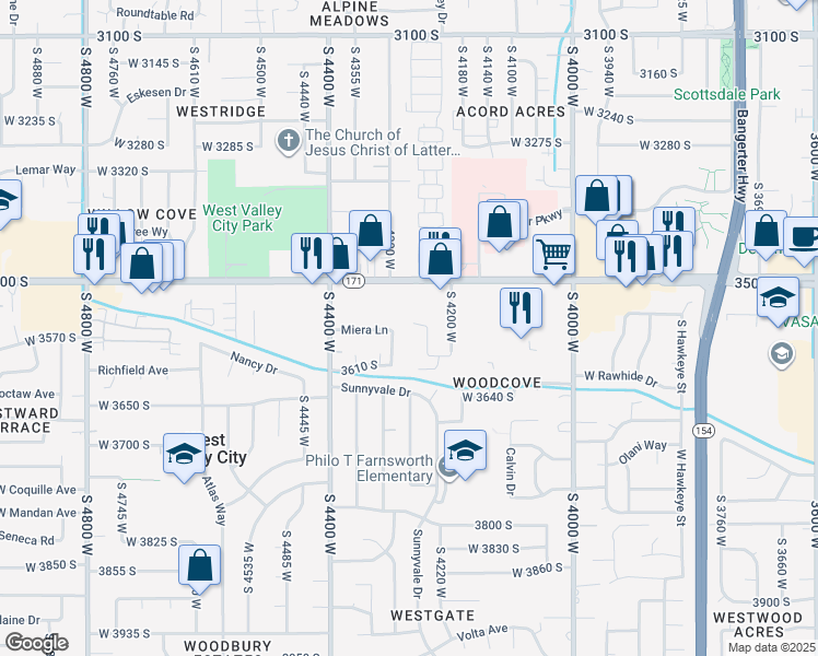 map of restaurants, bars, coffee shops, grocery stores, and more near 3564 South 4240 West in West Valley City