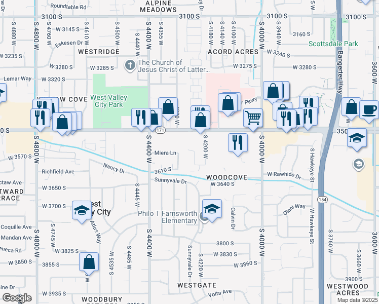 map of restaurants, bars, coffee shops, grocery stores, and more near 3556 South 4240 West in West Valley City