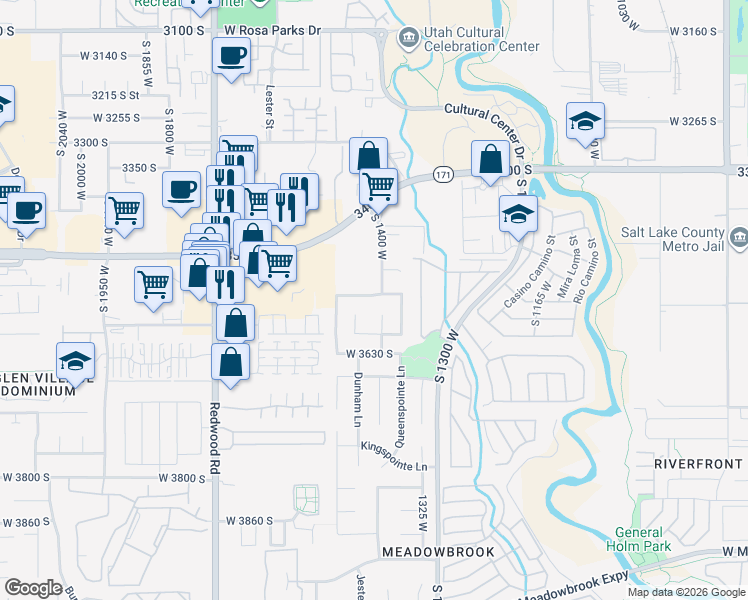 map of restaurants, bars, coffee shops, grocery stores, and more near 3572 South 1365 West in West Valley City