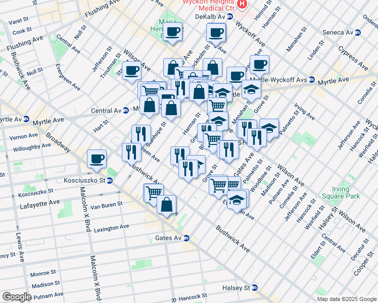 map of restaurants, bars, coffee shops, grocery stores, and more near in Brooklyn