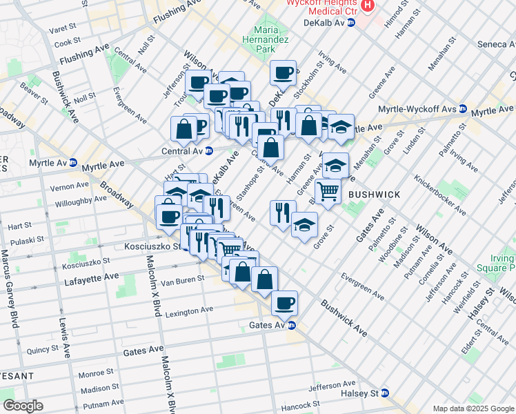 map of restaurants, bars, coffee shops, grocery stores, and more near 46 Himrod Street in Brooklyn