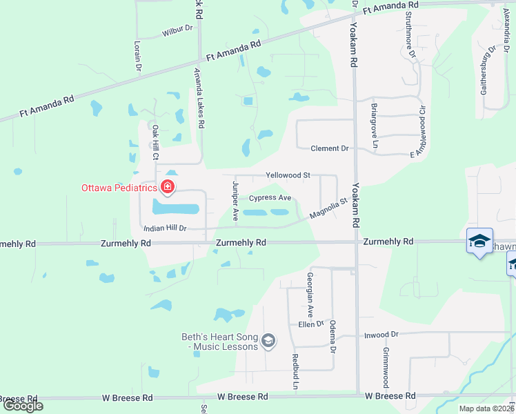 map of restaurants, bars, coffee shops, grocery stores, and more near 4075 Cypress Avenue in Cridersville