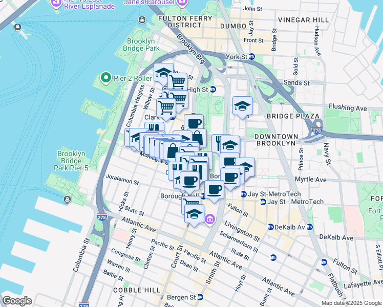 map of restaurants, bars, coffee shops, grocery stores, and more near 134 Pierrepont Street in Brooklyn