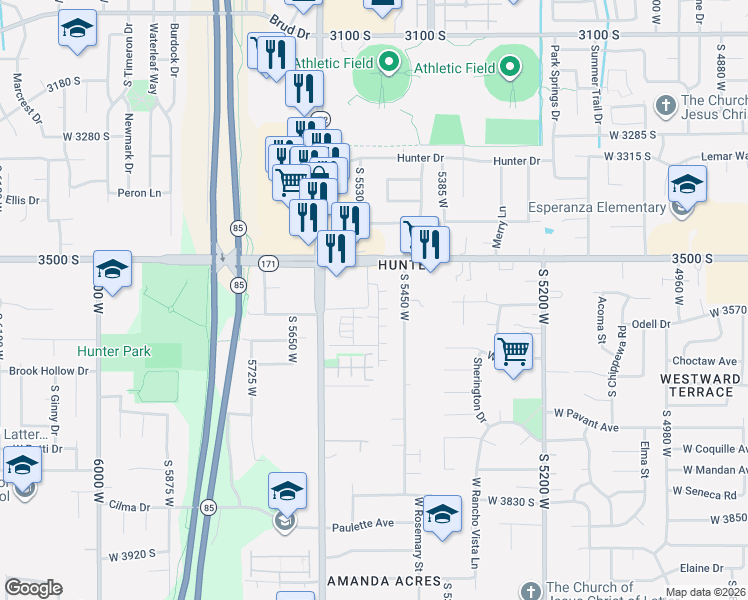 map of restaurants, bars, coffee shops, grocery stores, and more near 3581 South 5600 West in West Valley City