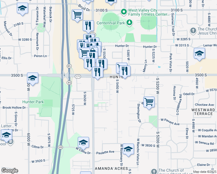 map of restaurants, bars, coffee shops, grocery stores, and more near 3581 South 5600 West in West Valley City
