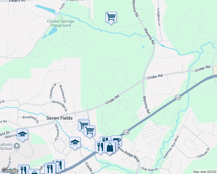 map of restaurants, bars, coffee shops, grocery stores, and more near 122 Hidden Oak Drive in Mars