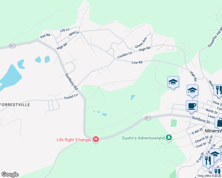 map of restaurants, bars, coffee shops, grocery stores, and more near 46 Hilltop Terrace in Pottsville