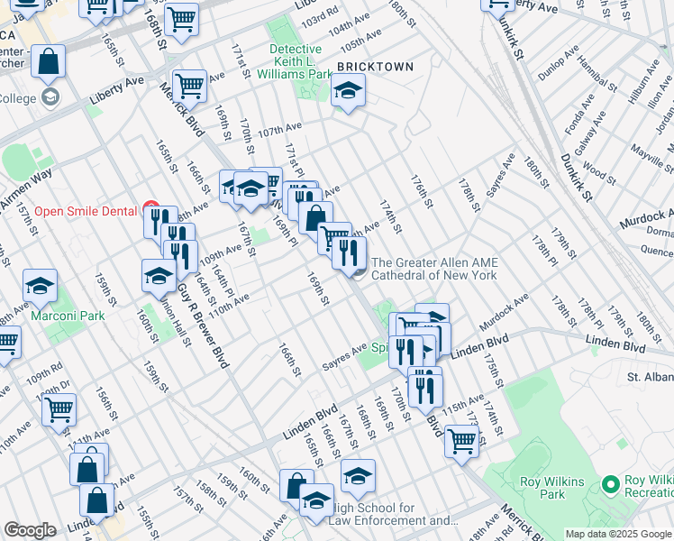 map of restaurants, bars, coffee shops, grocery stores, and more near in Queens