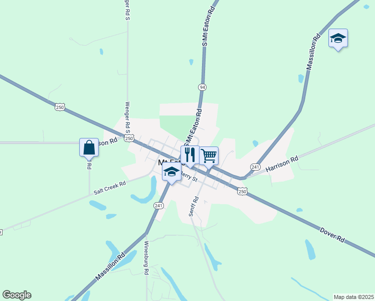 map of restaurants, bars, coffee shops, grocery stores, and more near 8540 North Market Street in Mount Eaton
