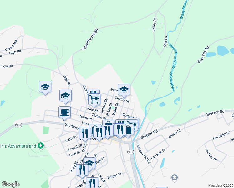 map of restaurants, bars, coffee shops, grocery stores, and more near 713 North 2nd Street in Minersville