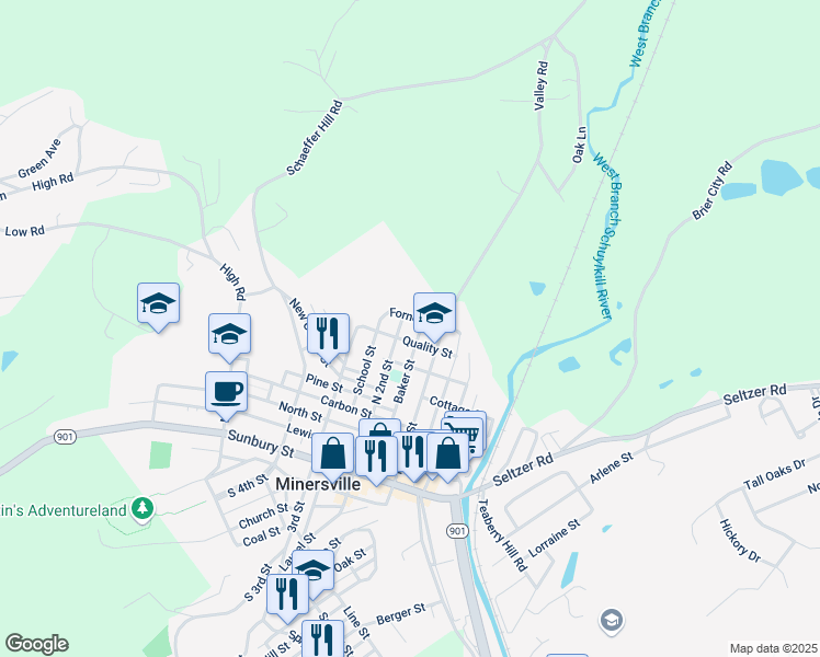 map of restaurants, bars, coffee shops, grocery stores, and more near 713 North 2nd Street in Minersville