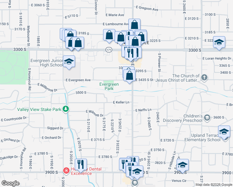 map of restaurants, bars, coffee shops, grocery stores, and more near 2244 Alva Circle in Salt Lake City