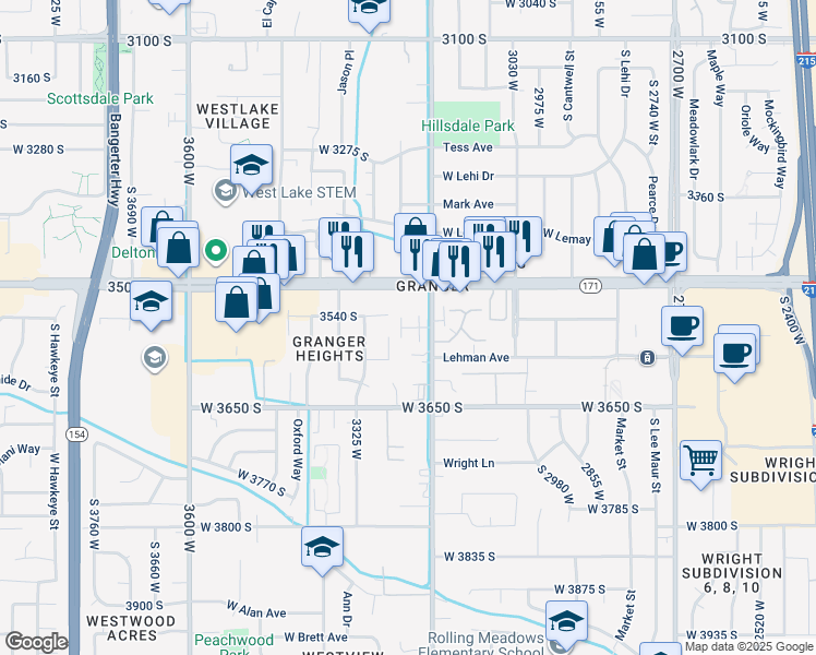 map of restaurants, bars, coffee shops, grocery stores, and more near 3565 3270 West in West Valley City