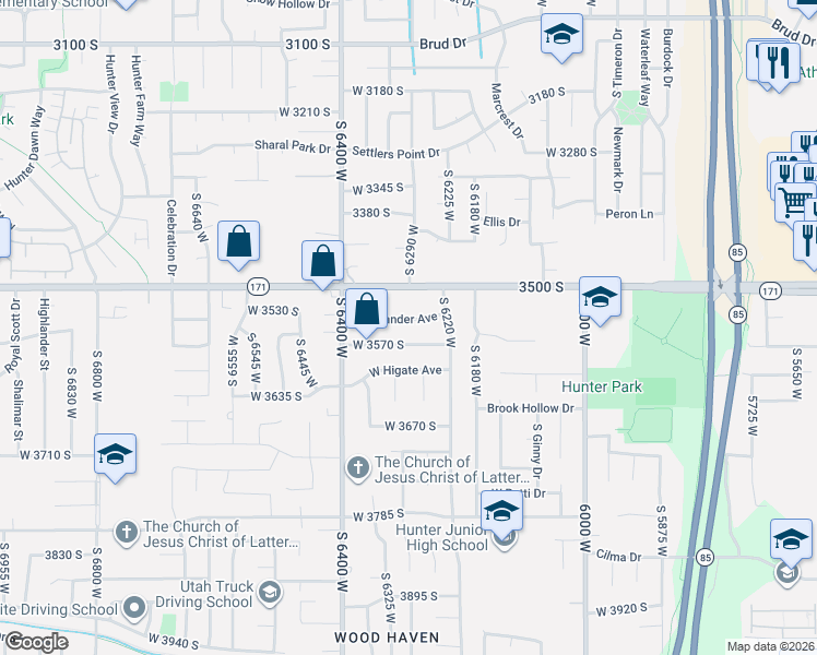 map of restaurants, bars, coffee shops, grocery stores, and more near 6276 West 3570 South in West Valley City