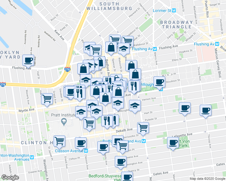 map of restaurants, bars, coffee shops, grocery stores, and more near in Brooklyn