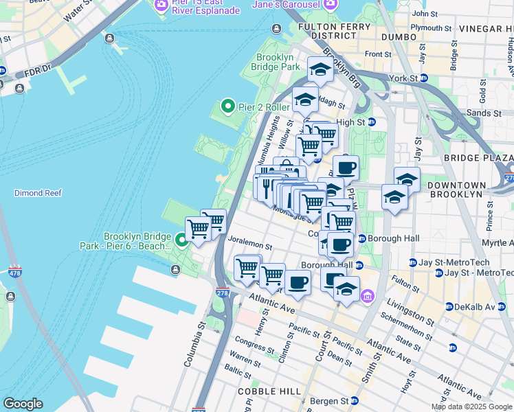 map of restaurants, bars, coffee shops, grocery stores, and more near in Brooklyn