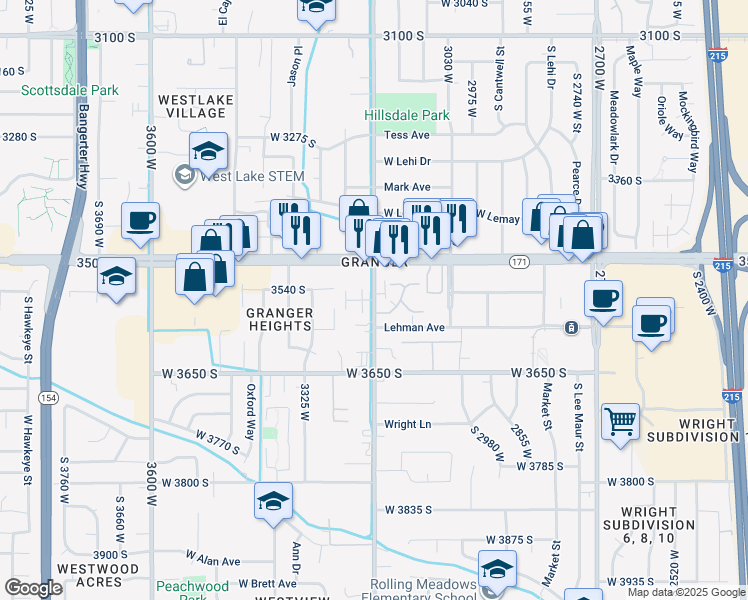 map of restaurants, bars, coffee shops, grocery stores, and more near 3575 South 3200 West in West Valley City