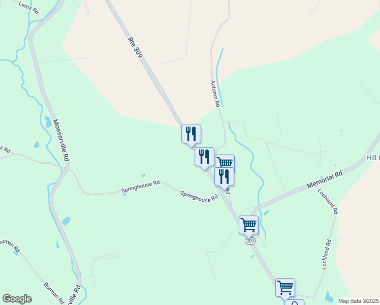 map of restaurants, bars, coffee shops, grocery stores, and more near 7432 Route 309 in New Tripoli