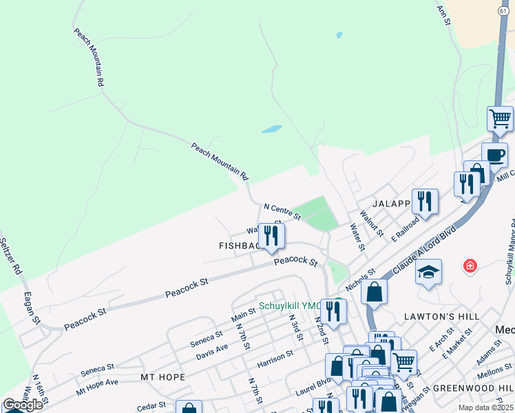 map of restaurants, bars, coffee shops, grocery stores, and more near 839 Clarence Avenue in Pottsville