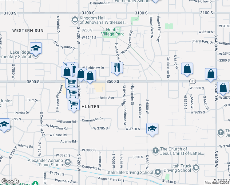 map of restaurants, bars, coffee shops, grocery stores, and more near 6976 Bello Avenue in West Valley City