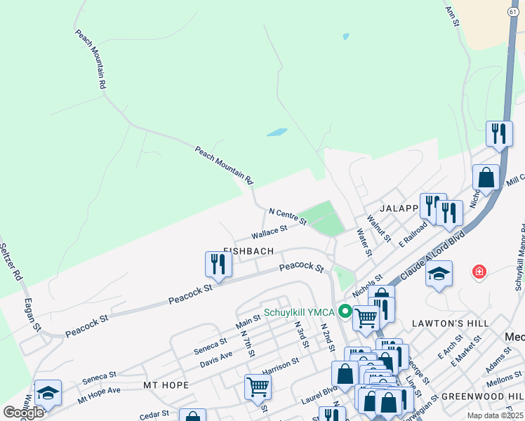 map of restaurants, bars, coffee shops, grocery stores, and more near 839 Clarence Avenue in Pottsville