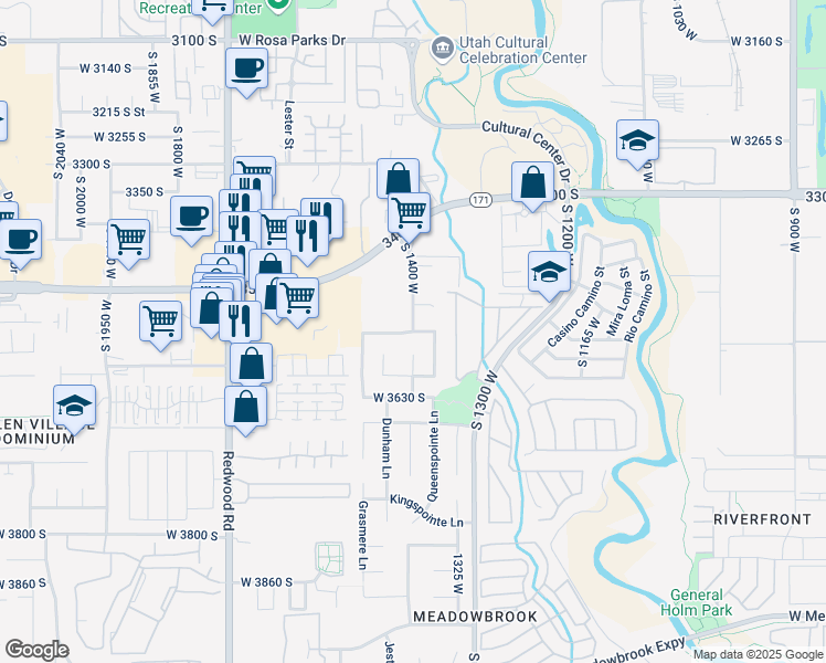 map of restaurants, bars, coffee shops, grocery stores, and more near Lancelot Drive in West Valley City