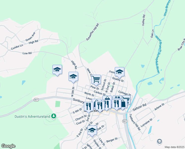 map of restaurants, bars, coffee shops, grocery stores, and more near 420-420A New Castle Street in Minersville