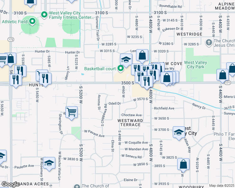 map of restaurants, bars, coffee shops, grocery stores, and more near 5021 Kiowa Court in Salt Lake City