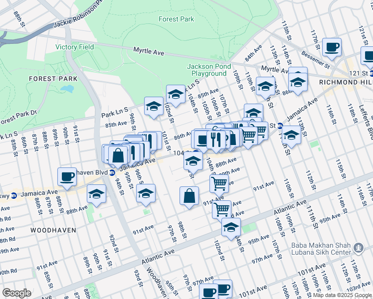 map of restaurants, bars, coffee shops, grocery stores, and more near in Queens