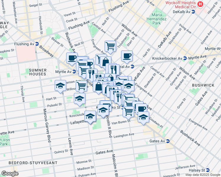 map of restaurants, bars, coffee shops, grocery stores, and more near 16 Lawton Street in Brooklyn