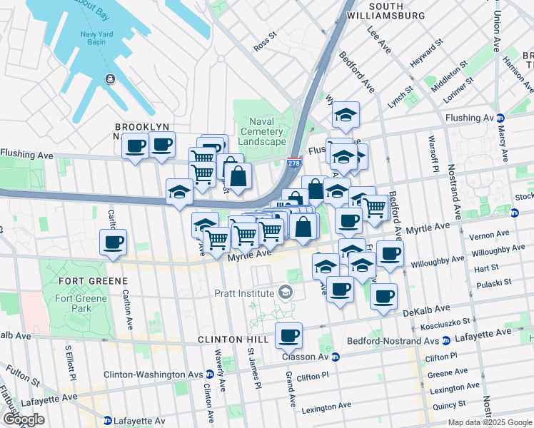 map of restaurants, bars, coffee shops, grocery stores, and more near 84 Steuben Street in Brooklyn