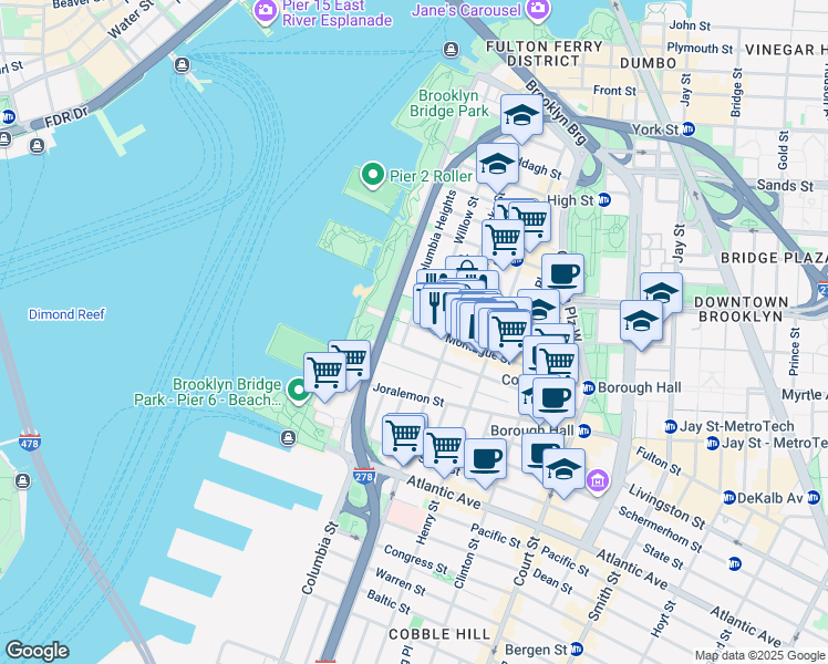 map of restaurants, bars, coffee shops, grocery stores, and more near in Brooklyn