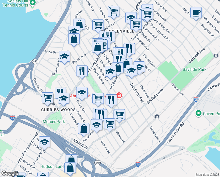 map of restaurants, bars, coffee shops, grocery stores, and more near 171 Old Bergen Road in Jersey City