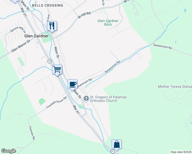 map of restaurants, bars, coffee shops, grocery stores, and more near 9-11 Mountain Lane in Glen Gardner